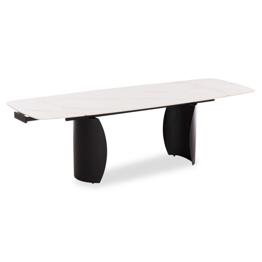 SYMETRON presents the new series of indoor furniture, OBSESSION! A series that came to create new standards in the category. With incomparable quality of construction materials, but also a unique finish and assembly process, the OBSESSION series will be the reference point in every space. This particular dining table, therefore, wonderfully combines practicality with luxury. It is extendable with easy-to-use extension mechanisms while the tabletop is ceramic with a WHITE MARBLE look! The (powder coated) metal frame and the legs with the amazing design in BLACK color complete the picture and enhance the luxury that is evident in every inch of this table!