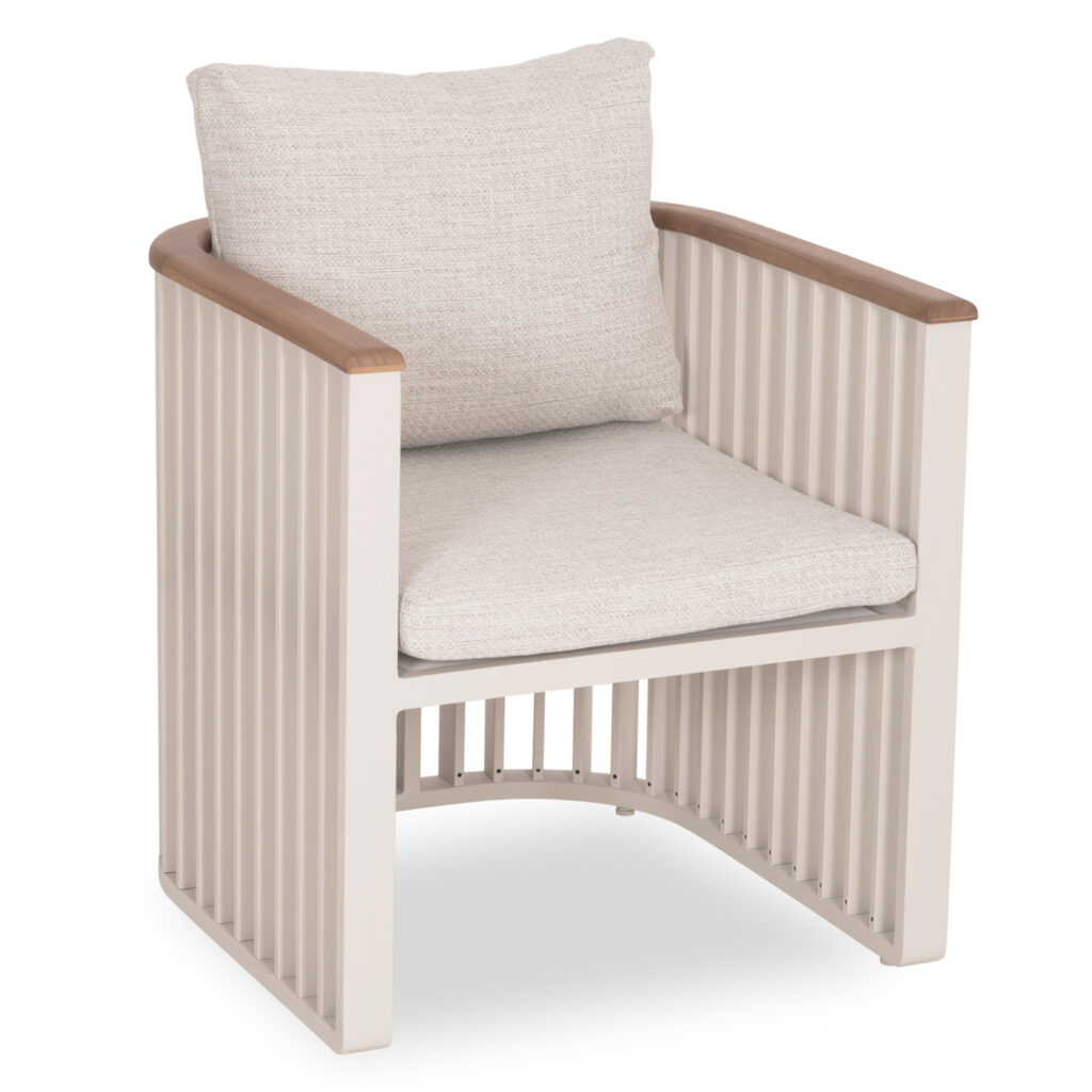 We present to you an exceptional outdoor dining armchair of the ETERNITY series. A series that, together with others, raises the bar of quality and aesthetics that we offer you, both for the home and for any professional space! With unparalleled quality of construction and materials, it will upgrade the image in any space you wish. The frame is made of aluminum in IVORY color and the cushions are in BEIGE color. The teak-upholstered armrests are another touch of luxury in this unique armchair.



** The color rendering of the product may differ slightly from its photographic representation on your screen.