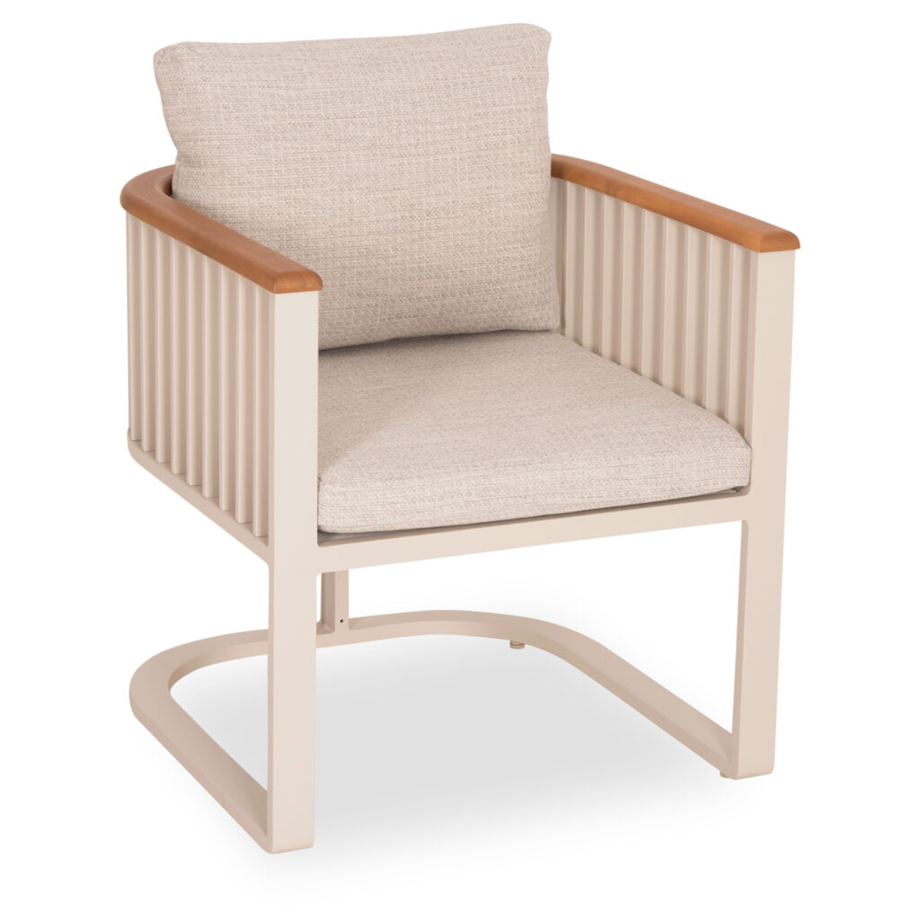 We present to you an exceptional outdoor dining armchair of the ETERNITY series. A series that, together with others, raises the bar of quality and aesthetics that we offer you, both for the home and for any professional space! With unparalleled quality of construction and materials, it will upgrade the image in any space you wish. The frame is made of aluminum in IVORY color and the cushions are in BEIGE color. The teak-upholstered armrests are another touch of luxury in this unique armchair, which also stands out thanks to the unique design of its base!



** The color rendering of the product may differ slightly from its photographic representation on your screen.