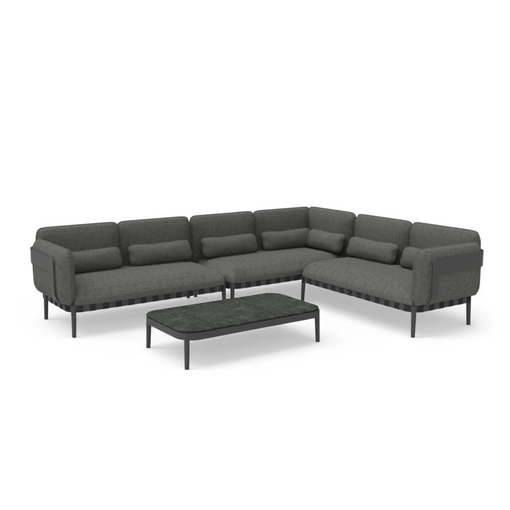The PEGASUS series is here and with its simplicity combined with the unparalleled quality of its materials and the impeccable assembly, changes the status quo in the category. It consists of three 2-seater sofas, one of which is in the form of a corner to tie the whole set, and a coffee table. The frame is made of aluminum in a DARK GRAY color with cushions in the same color. The details with the rope are another touch of luxury in the whole set, while the top on the table made of 3D printed glass elevates the quality of the whole composition!