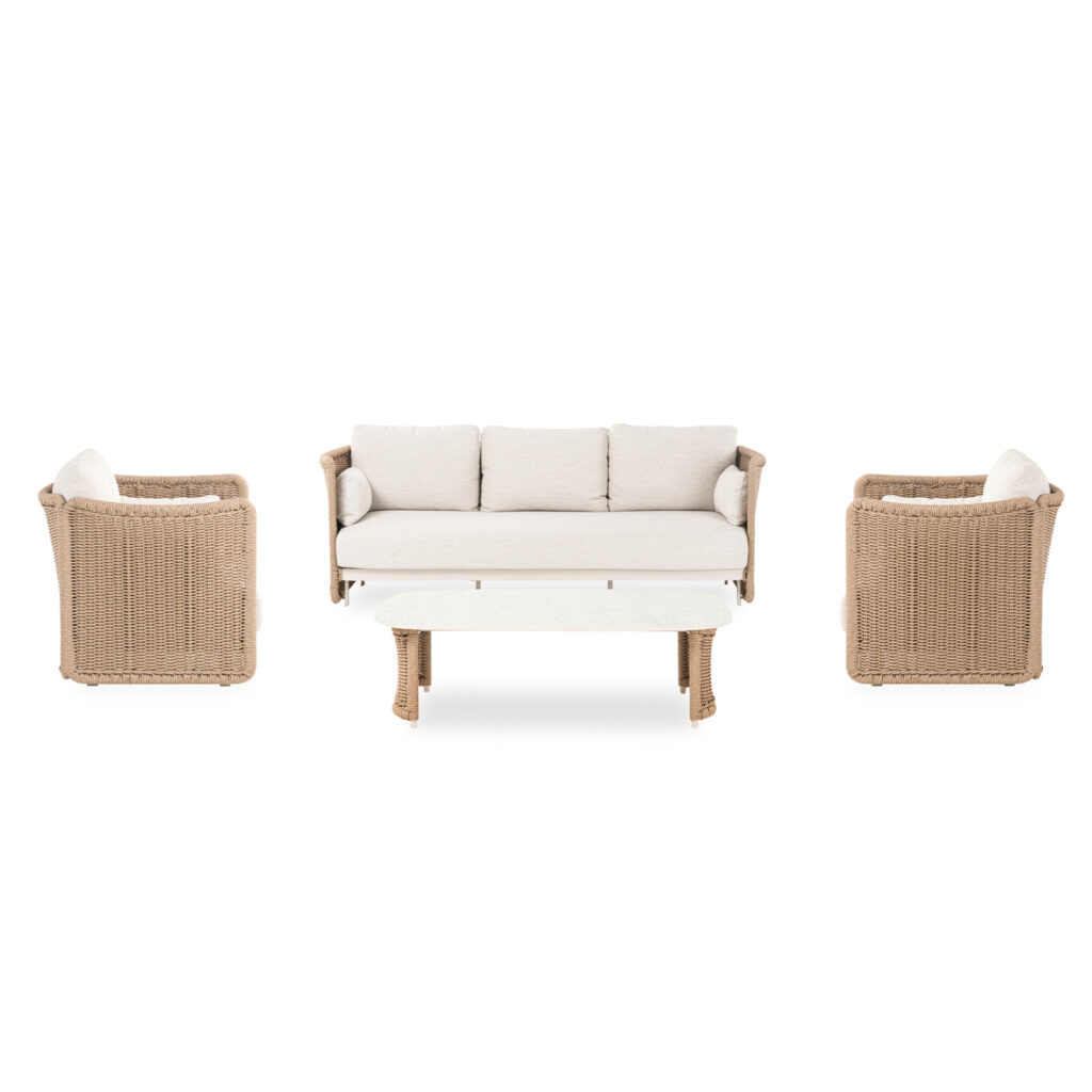 This 4-piece outdoor lounge set of the DESTINY series also belongs to SYMETRON. A collection of excellent furniture series that raise the bar of quality and aesthetics that we offer to you, both for the home and for any similar professional space! It consists of 2 comfortable armchairs, a 3-seater sofa and, of course, a coffee table with sintered stone tabletop. The frame is made of aluminum in IVORY color with cushions in BEIGE color. The twisted wicker is another touch of luxury in the whole set and elevates the quality of the whole composition!





** The color rendering of the product may differ slightly from its photographic representation on your screen.