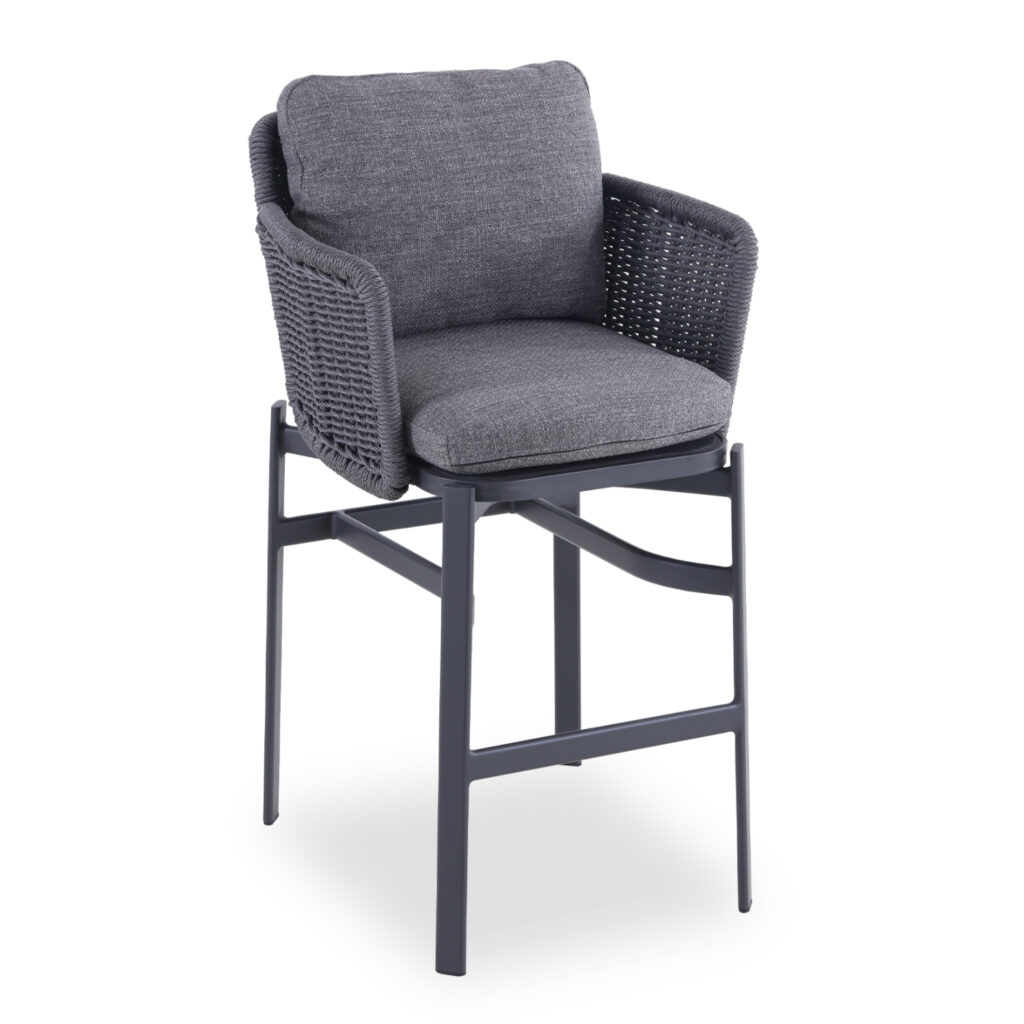 MORFES presents a luxurious aluminum bar stool from the DESTINY series. A series that, along with others, raises the bar of quality and aesthetics that we offer to you, both for the home and for any similar professional space! With unparalleled quality of construction and materials, it will upgrade the image in any space you wish. The frame is in CHARCOAL color, while the arms and back are upholstered with rattan in a wicker weave in dark GREY color, as are the cushion covers.





*The product is delivered unassembled in factory packaging

** The color rendering of the product may differ slightly from its photographic representation on your screen.