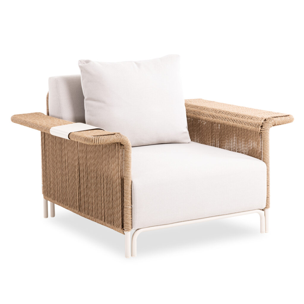 We present to you the outdoor lounge armchair of the AURORA series. A series that, along with others, raises the bar of quality and aesthetics that we offer to you, both for the home and for any professional space! With unparalleled quality of construction and materials, it will upgrade the image in any space you wish. The frame is made of aluminum in IVORY color with BEIGE color cushions. The upholstery is made of P.E. wicker which is another touch of luxury, while the wide aluminum armrests enhance the comfort but also the practicality of the armchair!





** The color rendering of the product may differ slightly from its photographic representation on your screen.